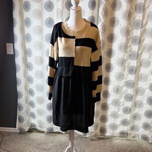 Striped Black and Tan Sweater Dress